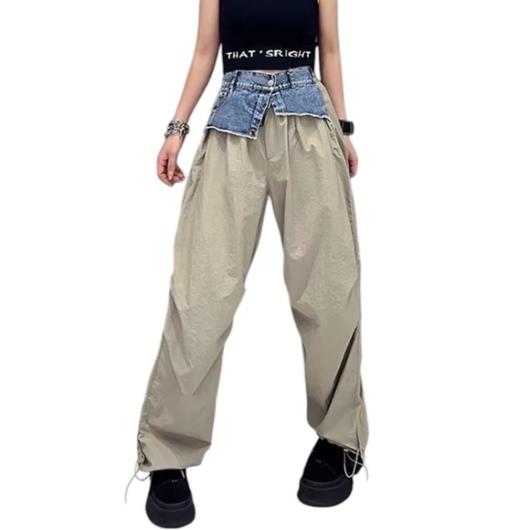 Blue and Gray Color-Blocked Track Pants with Relaxed Fit - Picture 1 of 8